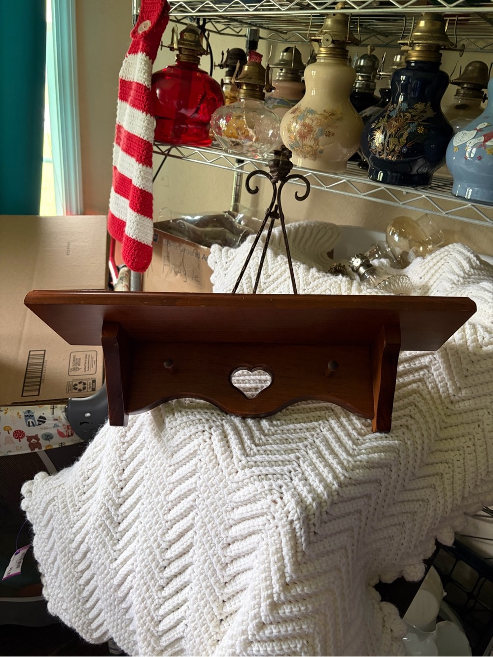 Wooden Heart Accent Wall Shelf - Brown